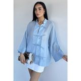 Gülseli Kadın Tarz Düğme Detaylı Salaş Gömlek P-00022909 - Standart - Mavi