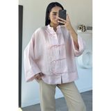Gülseli Kadın Tarz Düğme Detaylı Salaş Gömlek P-00022909 - Standart - Pudra