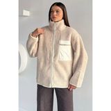 Gülseli Kadın Tek Cepli Fermuarlı Peluş Mont P-00018615 - 38 - Taş