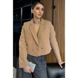 Gülseli Ön Düğme Detaylı Taş Işlemeli Kadın Kısa Blazer Ceket - 36 - Bisküvi
