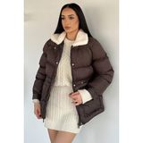 Gülseli Peluş Yaka Detaylı Astarlı Kadın Şişme Mont P-00018915 - 38 - Kahve