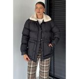 Gülseli Peluş Yaka Detaylı Astarlı Kadın Şişme Mont P-00018915 - 38 - Siyah