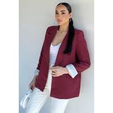 Gülseli Perry Kadın Kruvaze Yaka Astarlı Keten Ceket P-00020689 - M - Bordo