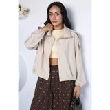Gülseli Perry Kadın Ön Çıtçıtlı Bilek Lastikli Dik Yaka Mevsimlik Ceket P-00023085 - Açık Mavi - Ekru