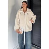 Gülseli Yakası Kemer Detaylı Iç Astarlı Kadın Peluş Mont P-00018945 - 38 - Krem
