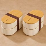 Gültekin 2'li 1000ML Ahşap Kapaklı Lunch Box Set Bambu Diyet Yemek Kabı Saklama Kutusu Öğle Yemeği K