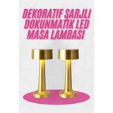 Gültekin Altın Rengi Masa ve Gece Lambası Dokunmatik Şarjlı Masa Lambası