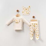 Gültekin Bebe Babycan 9390 Arı Nakışlı Üçlü Yenidoğan Takım - Krem - 0 - 3 Ay