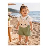 gültekin bebe Bebinni Tavşan Desenli Müslin Kumaş Slopet Kız Takım 9-24 Aylık -AY9014228 - SU YEŞİLİ