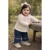 Gültekin Bebe Kumru Çiçek Nakışlı Fırfır Yakalı Pantolonlu Kız Takım 6-18 AYLIK-4407503 - Krem - 12 - 18 Ay