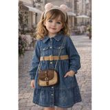 Gültekin Bebe Sago Beli Kemerli Çantalı 2-5 Yaş Kot ELBISE-2261360 - Mavi - 2 Yaş