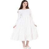 Gülücük Kids G01641-428 Kız Çocuk Kesme Keten Desenli Elbise - Gülücük - Beyaz - ST01641-BEYAZ-10 Yaş