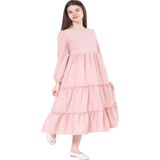 Gülücük Kids G01641-428 Kız Çocuk Kesme Keten Desenli Elbise - Gülücük - Pembe - ST01641-PEMBE-14 Yaş - Beyaz - 10 Yaş
