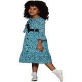 Gülücük Kids Kız Çocuk Çiçekli Şifon Elbise 854 - Mavi - 10 Yaş