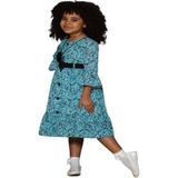 Gülücük Kids Kız Çocuk Çiçekli Şifon Elbise 854 - Mavi - 11 Yaş