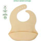 Gülümse Bebek Silikon Mama Önlüğü-Gri Renk - BEJ