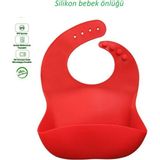 Gülümse Bebek Silikon Mama Önlüğü-Gri Renk - KIRMIZI