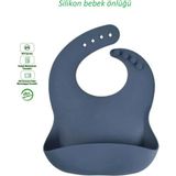 Gülümse Bebek Silikon Mama Önlüğü-Gri Renk - LACİVERT