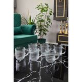 Gülümseten Avm 6 Lı Cam Kulplu Çay Bardağı | Cam Neskahve Bardağı | Origami Çizgili Cam Bardak - Beyaz - 0 - 499 ml