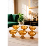 Gülümseten Avm 6'lı Bal Rengi Cam Ayaklı Lotus Çiçeği Kahve Yanı Lokumluk Sunumluk Seti | Premium Cam Drajelik Şeke - 70 ml