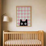 Gülümseyen Kedi Çocuk Odası Duvar Posteri Çerçeveli Tablo Duvar Dekorasyonu - 30 x 40 - Ahşap Çerçeveli