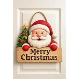 Gülümseyen Noel Babalı Ahşap Kapı Süsü Yılbaşı Mazemeleri Noel Yılbaşı Temalı Hediyeler Yılbaşı Süsü (20-25 cm)