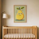 Gülümseyen Sarı Armut Çocuk Odası Duvar Posteri Çerçeveli Tablo Duvar Dekorasyonu - 30 x 40 - Ahşap Çerçeveli