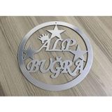 Gülüş Lazer Kesim 30 Cm Gümüş Pleksi Arkası Ahşap Destekli Kalın Kapı Süsü Pleksi Çocuk Odası Kapı Süsü