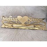 Gülüş Lazer Kesim 40 Cm Pleksi Masa İsimliği Gold Renk Söz Nişan Masası İsimlik