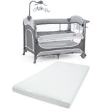 Gulz Atlas Plus 70x110 cm Dark Grey Anne Yanı Sallanır Cibinlikli Pamuk Yataklı Dönenceli Oyun Parkı Bebek Beşik