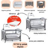 Gulz Atlas Plus Anne Yanı Sallanır Cibinlikli Dönenceli Oyun Parkı Park Yatak 70X110 cm + Yataklı - Dark Grey