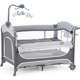 Gulz Atlas Plus Anne Yanı Sallanır Cibinlikli Dönenceli Oyun Parkı Park Yatak Bebek Beşik 70 x 110 cm - Dark Gray