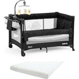 Gulz Beskar Anne Yanı Sallanır Cibinlikli Dönenceli Alt Açmalı Oyun Parkı Park Yatak Bebek Beşik 70X120 cm + Yataklı - Siyah