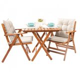 Gümbet Ahşap Bahçe Balkon Seti: 80x80 Masa + 2 Sandalye Katlanır Minderli Takım