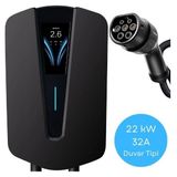 Gümrük Bey Akıllı Elektrikli Araç Şarj Istasyonu 22 Kw - LCD Ekranlı, (Tip 2, 5m Kablolu)