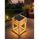Gümrük Bey Glow Teak Brown Güneş Enerjili Masa Lambası – Büyük Boy Dekoratif LED Işık - Ahşap