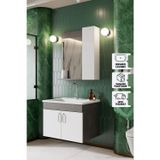 Gümüş 65 Cm Lavabolu Banyo Dolabı Retro Gümüş-beyaz Seramik Lavabo Dahil