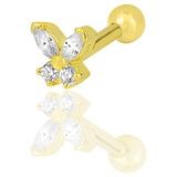 Gümüş altın yaldızlı baget taşlı kelebek modeli Tragus helix Piercing küpe