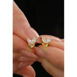 Gümüş Altın Yaldızlı Markız Kesim Zirkon Taşlı Buz Çiçeği Küpe Sgtl12838gold