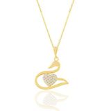 Gümüş Altın Yaldızlı Zirkon Taşlı Kalpli Kuğu Kolye Sgtl11027gold