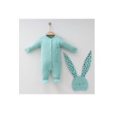 Gümüş Baby Kids Bebek Tulum Takım %100 Pamuk Tavşan Kulaklı Şapka Ve Baskılı 2'li Set