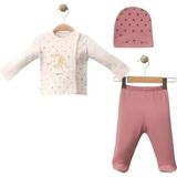 Gümüş Baby Kız Bebek 3'lü Hastane Çıkış Seti - Pudra - 0 - 3 Ay
