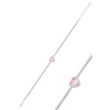 Gümüş Beyaz Altın Rodyumlu Pembe Zirkon Taşlı Pırlanta Montürlü Love Kalp Su Yolu Bileklik Sgtl12615pembe