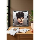 Gümüş Çerçeveli Mustafa Kemal Atatürk Temalı Dekoratif Mdf Duvar Saati - 40 x 40