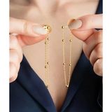 Gümüş Çift Zincirli Gold Top Detaylı Kadın Küpe