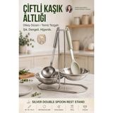Gümüş Çiftli Kepçe Kaşık Altlığı Dikey Tezgah Üstü Kaşıklık Standı 18/10 304 Paslanmaz Çelik 723677
