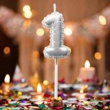 GÜMÜŞ DOĞUM GÜNÜ BALON ŞEKLİNDE MUM PASTA MUMU 1 NUMARA