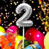 GÜMÜŞ DOĞUM GÜNÜ BALON ŞEKLİNDE MUM PASTA MUMU 2 NUMARA