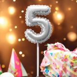GÜMÜŞ DOĞUM GÜNÜ BALON ŞEKLİNDE MUM PASTA MUMU 5 NUMARA