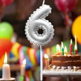 GÜMÜŞ DOĞUM GÜNÜ BALON ŞEKLİNDE MUM PASTA MUMU 6 NUMARA